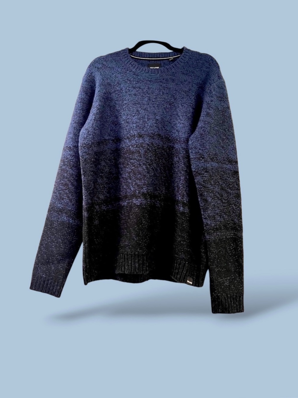 NWOT ONLY & SONS Men’s Ombre Knit Sweater Size L Blue to Black Gradient